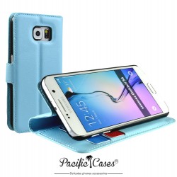 étui pour Samsung S6 bleu clair folio et fonction stand 