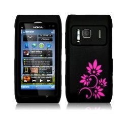Coque silicone noir avec fleurs fushia pour Nokia N8