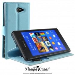 étui pour Sony Xperia M2 Aqua ouverture folio et fonction stand par Pacific Cases® - bleu clair