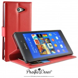 étui pour Sony Xperia M2 Aqua ouverture folio et fonction stand par Pacific Cases® - rouge