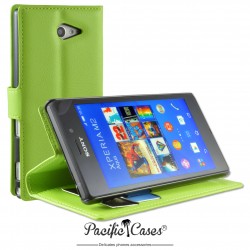 étui pour Sony Xperia M2 Aqua ouverture folio et fonction stand par Pacific Cases® - vert